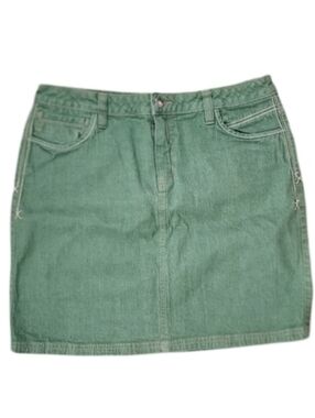 Y2K Route 66 Denim‎ Sage Green Mini Jean Skirt Women's 11/12